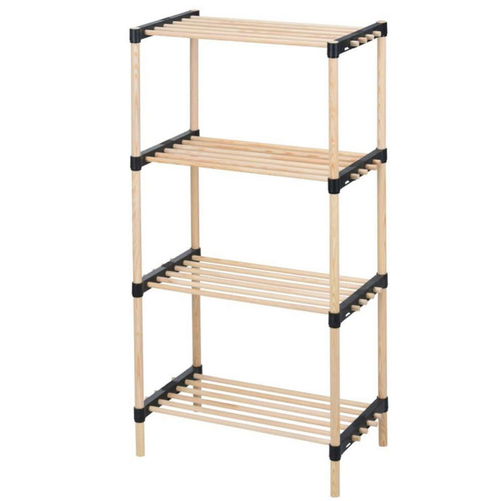 Scaffale Modulare Multiuso Bagno Mensole 4 ripiani Bambù Salvaspazio 48x28x93cm