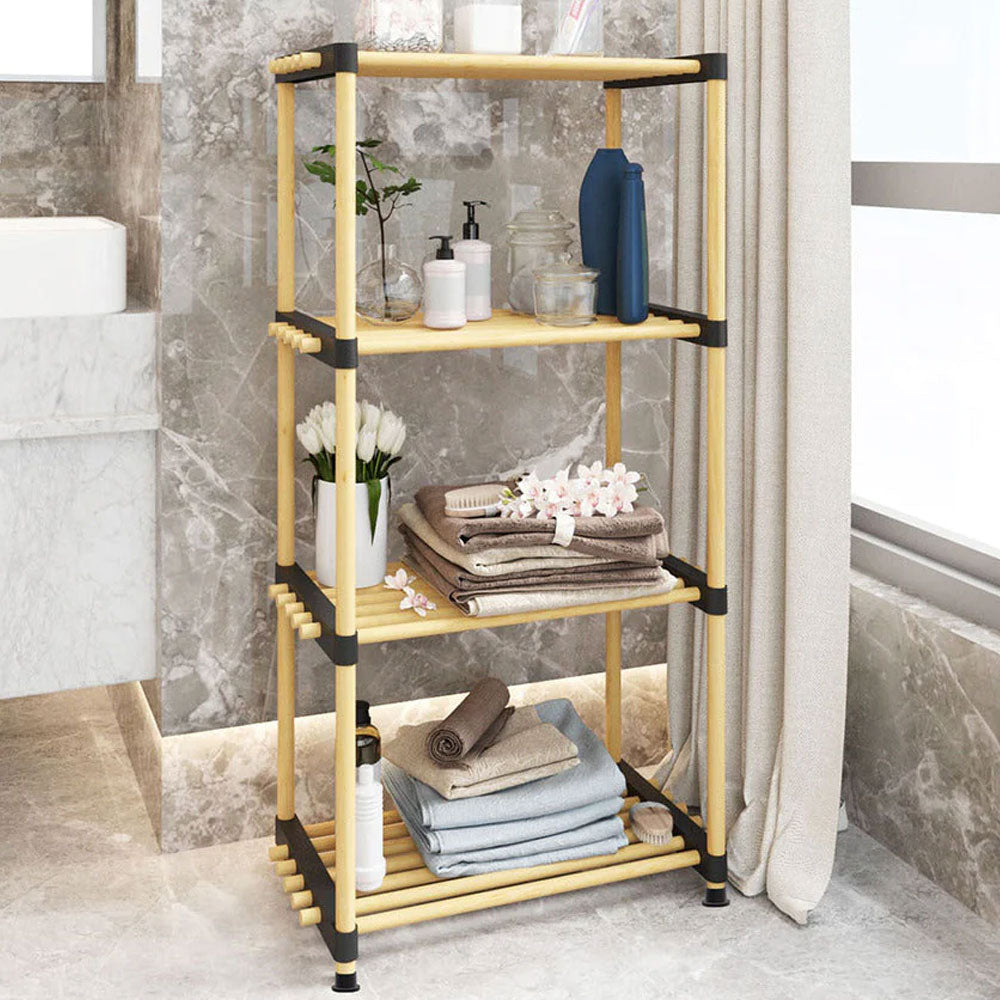 Scaffale Modulare Multiuso Bagno Mensole 4 ripiani Bambù Salvaspazio 48x28x93cm