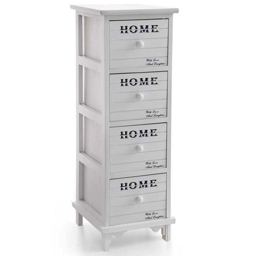 Cassettiera Mobile Mobiletto Salvaspazio 4 Cassetti Slim Decoro Bianco Home Decor