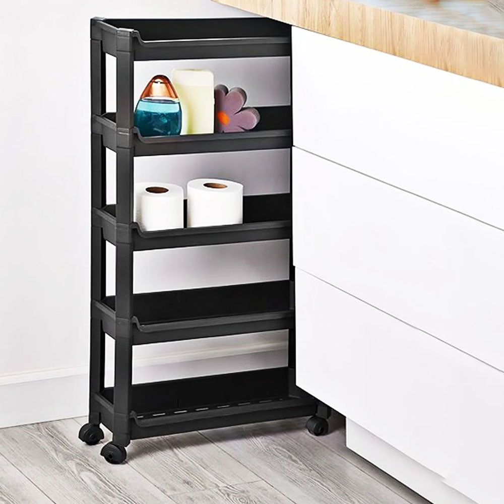 Carrello Slim Salvaspazio da Cucina Bagno Carrellino Portaoggetti 5 Ripiani Nero