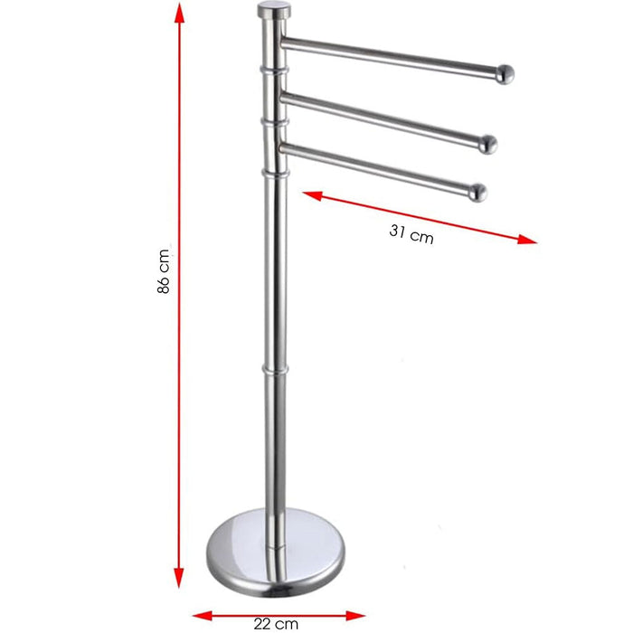 Piantana Portasciugamani Milano da bagno 3 Bracci in Metallo Cromato 22x31x85 cm