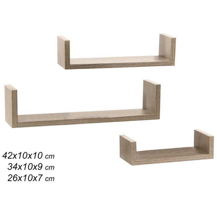 Set 3 Mensole da Parete Moderne Design con Bordi Mensola Scaffale Rovere