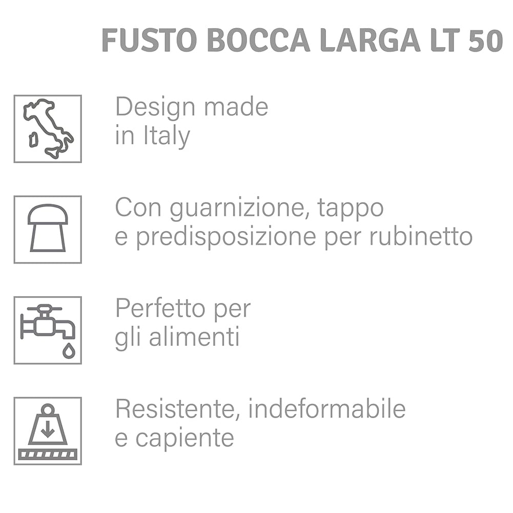 Fusto Tanica con Bocca Larga con Predisposizione Rubinetto Capacità 50 Litri