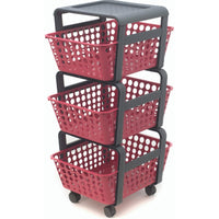 Carrello Portaoggetti Multiuso Rosso 4 Ruote 3 Cassetti Estraibili 41.5x29x75cm