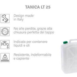 Tanica per Liquidi e Oli Capacità 25 Litri Fusto con Manico e Tappo Anti Perdita