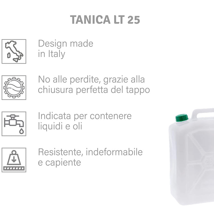 Tanica per Liquidi e Oli Capacità 25 Litri Fusto con Manico e Tappo Anti Perdita