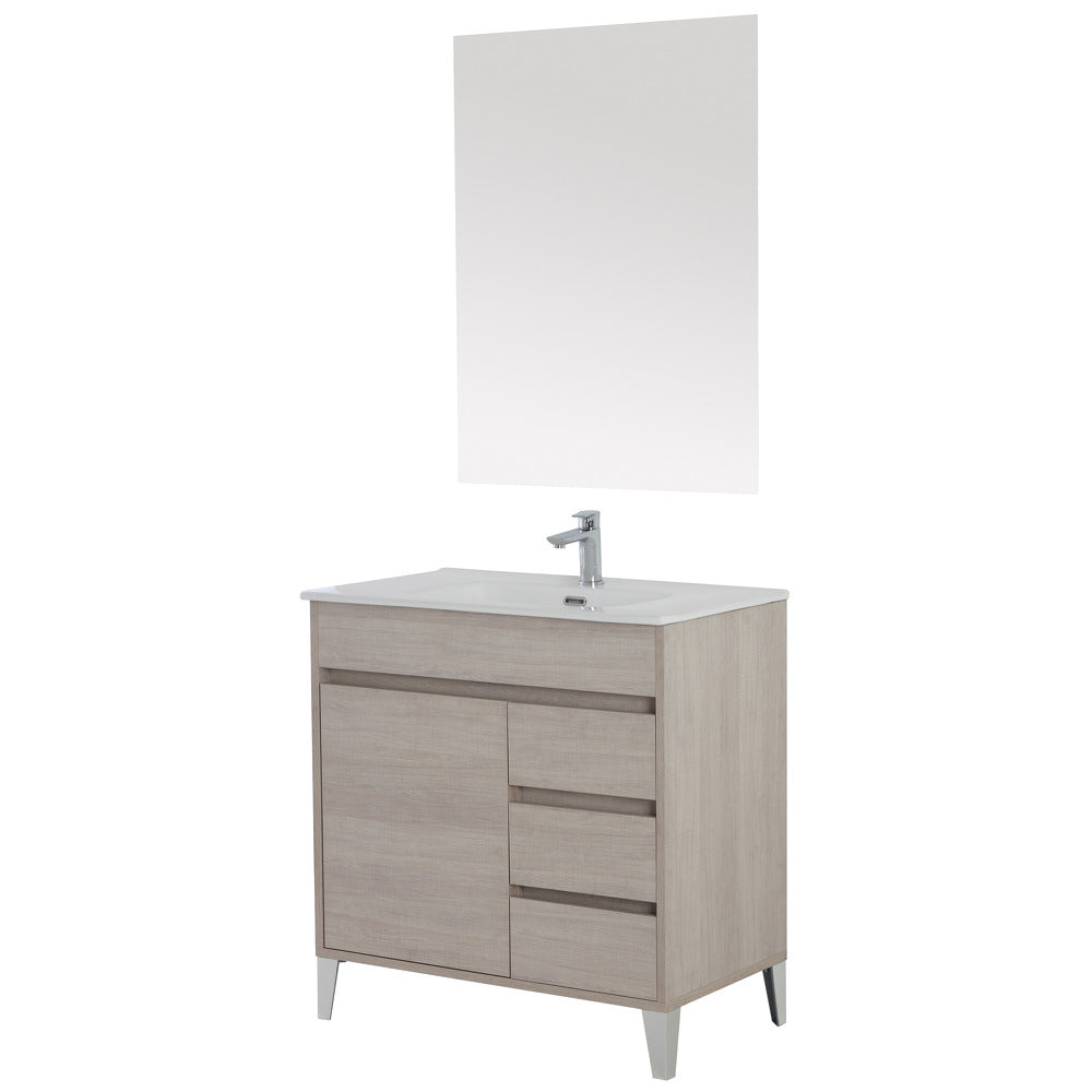 Composizione Bagno Rovere Chiaro Mobile 80 cm Lavabo Specchio