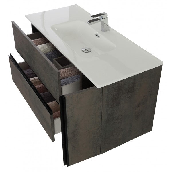 Composizione Bagno Sospeso Ossido Grigio Mobile Lavabo Specchio Oxid