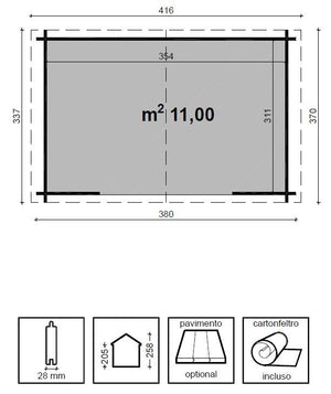 Casetta in legno impregnato DOROTHY cm. 380x337 senza Pavimento