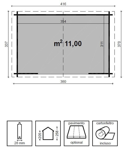 Casetta in legno impregnato DOROTHY cm. 380x337 senza Pavimento