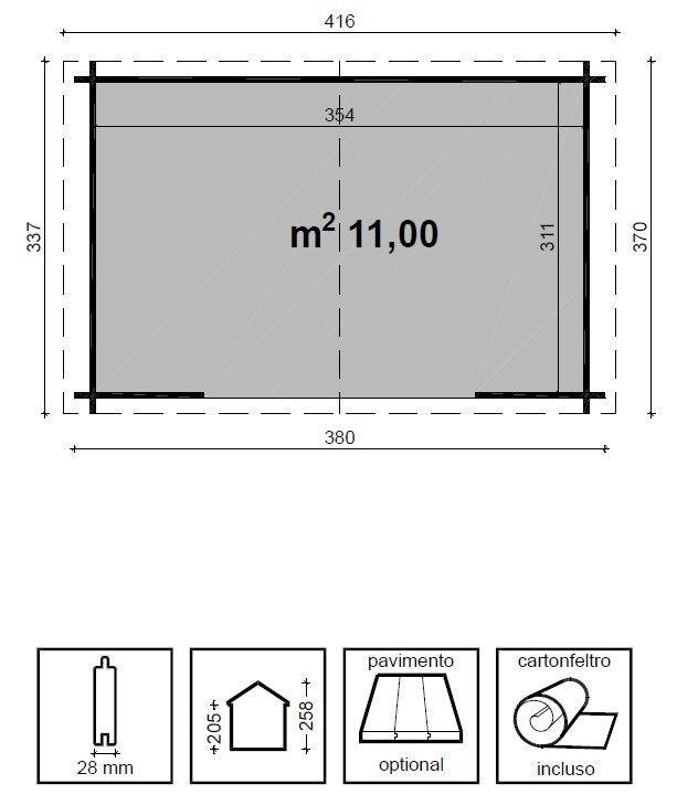 Casetta in legno impregnato DOROTHY cm. 380x337 senza Pavimento