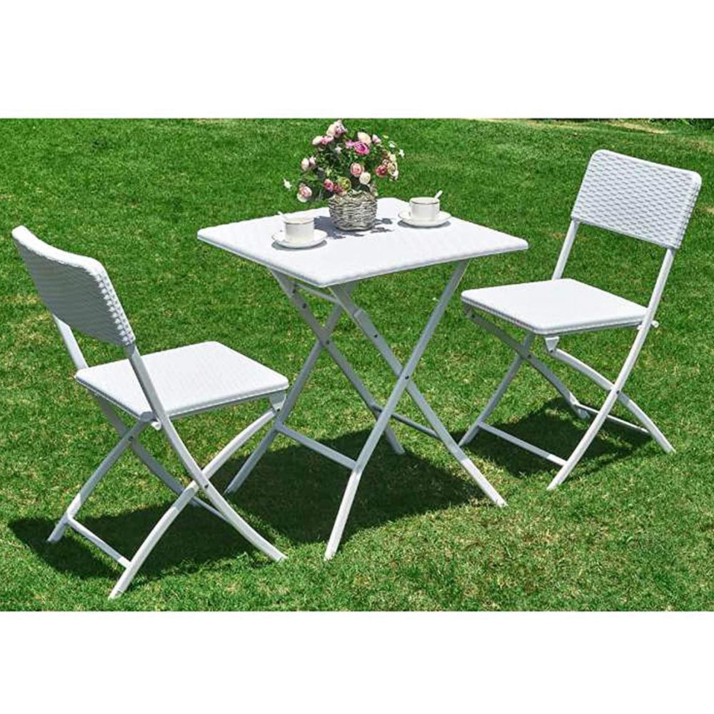 Set Tavolo + 2 Sedie Pieghevole Arredo Esterno Giardino in Polyrattan Bianco