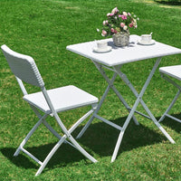 Set Tavolo + 2 Sedie Pieghevole Arredo Esterno Giardino in Polyrattan Bianco