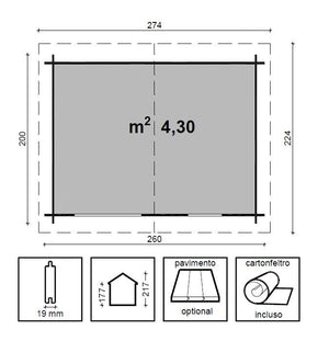 Casetta in legno impregnato AGATA cm. 260x200 senza Pavimento