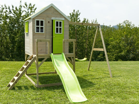 Casetta Casina legno su palafitta BAMBY con altalena e scivolo per Bambini cm 120x120x155h Gioco