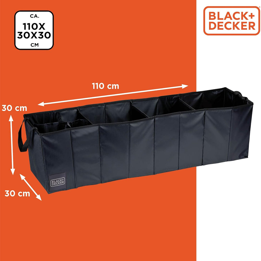 BLACK+DECKER Contenitore Organizer Pieghevole Bagagliaio Auto 5 Vani 110x30x30cm