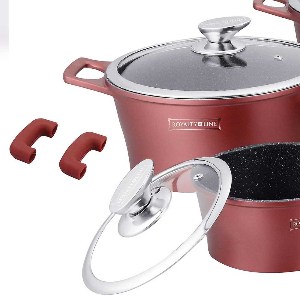 Batteria Pentole e Padelle 14 Pz Antiaderente In Pietra Lavica RL-ES2014M Bordeaux