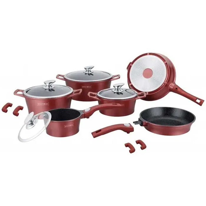 Batteria Pentole e Padelle 14 Pz Antiaderente In Pietra Lavica RL-ES2014M Bordeaux