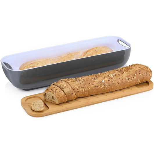 Portapane con Coperchio per Baguette Tagliere in Legno Bambù Manici 40x12x8.5 cm