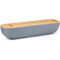 Portapane con Coperchio per Baguette Tagliere in Legno Bambù Manici 40x12x8.5 cm