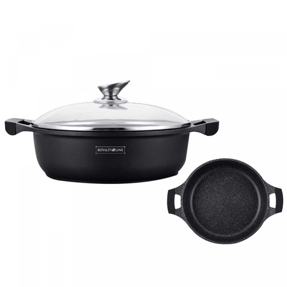 Pentola Da Cucina Bassa Tegame Alluminio pressofuso marmorizzato 28 cm con coperchio