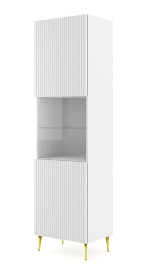 Mobile colonna vetrina soggiorno Ravenna cm 60x42x215H Bianco opaco piedi in oro