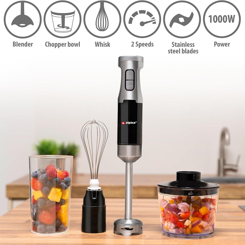 Frullatore a Immersione con Tritatutto 1000W Mixer Misurino e Frusta 2 Velocità