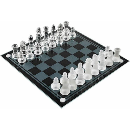 Set Scacchi in Vetro Scacchiera Moderna Gioco Classico con 33 Pezzi 20 x 20 cm