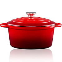 Padella in Ghisa con Coperchio Casseruola 24 cm Rossa Adatto a Tutti i Fornelli