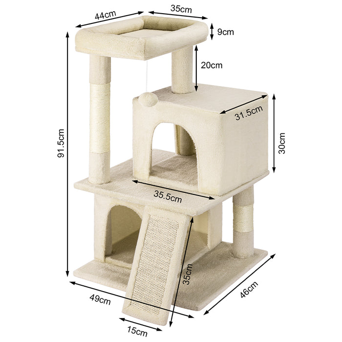 Albero Tiragraffi Rifugio per Gatti Graffiatoio Beige per Felini Cucce 3 Livelli