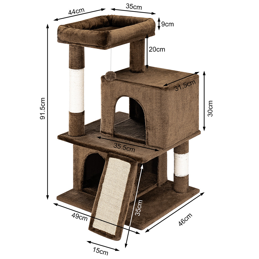 Albero Tiragraffi Rifugio per Gatti Graffiatoio Marrone Felini Cucce 3 Livelli