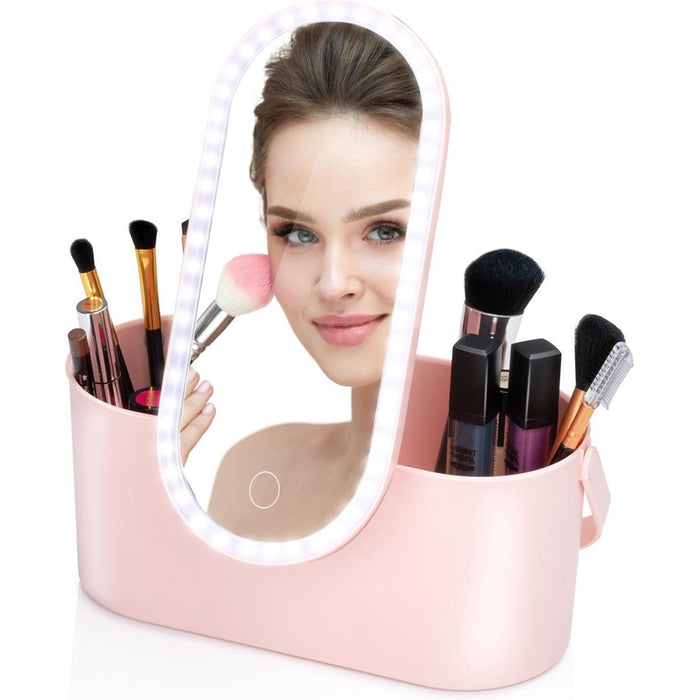 Organizer Beauty Case Make Up con Specchio Led Regolabile e Ricaricabile USB