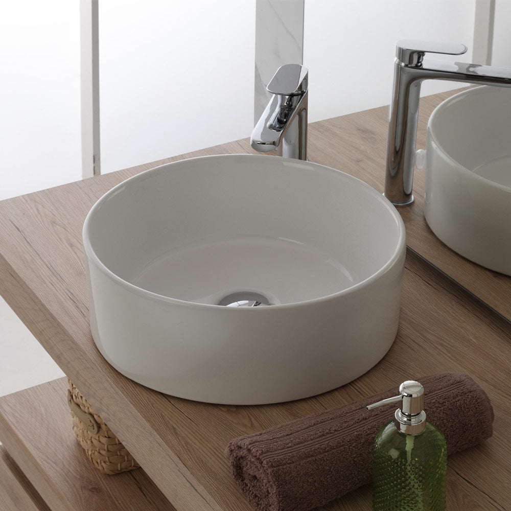 Lavabo da Appoggio Bagno Tondo in Ceramica Lavandino Ciotola