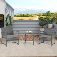 Set 3 Pezzi in Polyrattan Esterno Giardino con 2 Sedie 1 Tavolo Grigio e Grigio