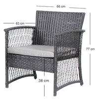 Set 3 Pezzi in Polyrattan Esterno Giardino con 2 Sedie 1 Tavolo Grigio e Grigio