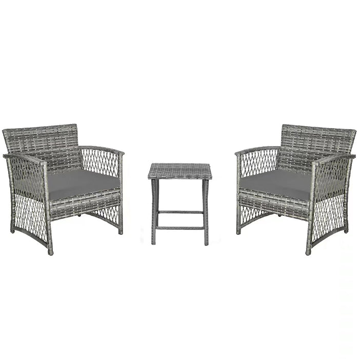 Set 3 Pezzi in Polyrattan Esterno Giardino con 2 Sedie 1 Tavolo Grigio e Grigio