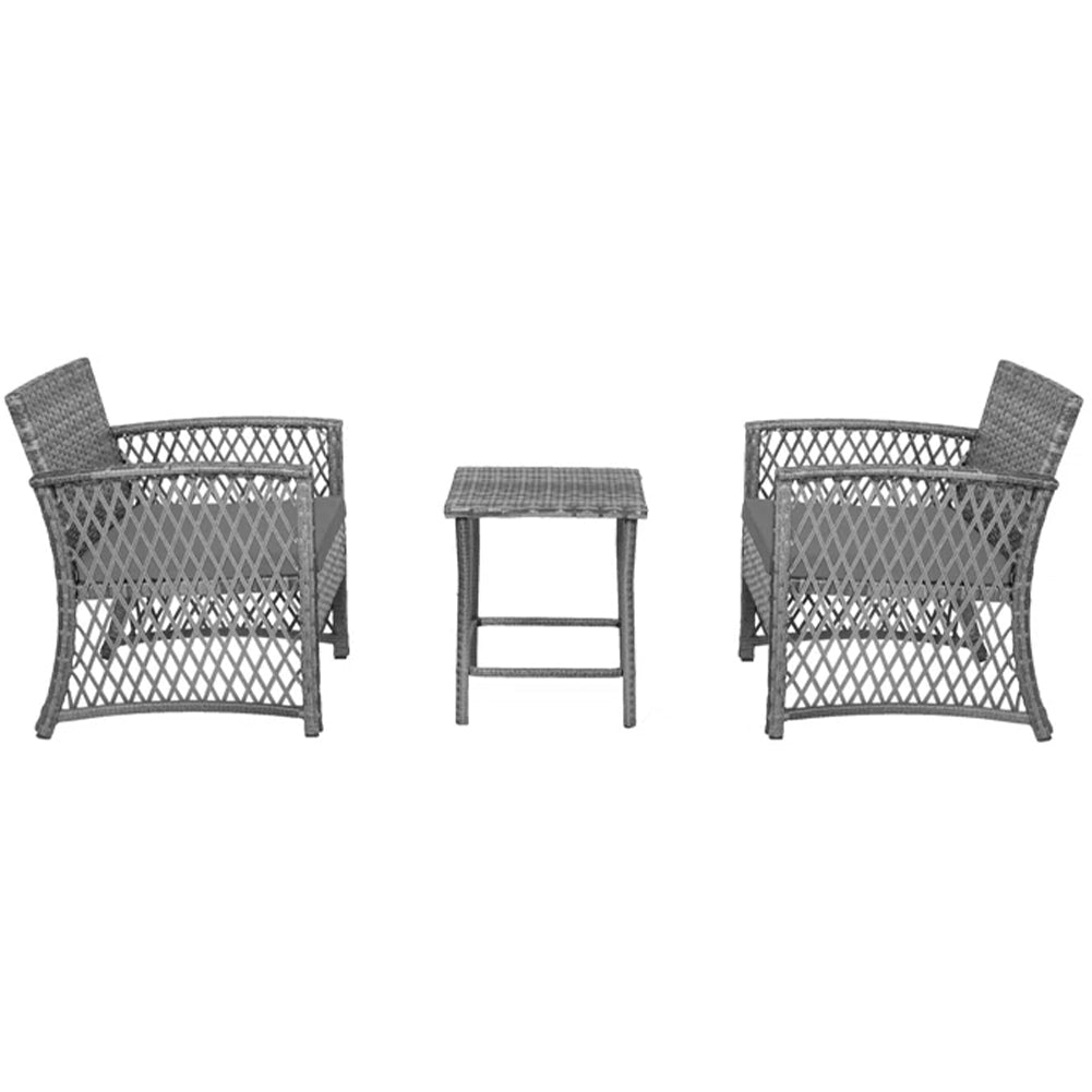 Set 3 Pezzi in Polyrattan Esterno Giardino con 2 Sedie 1 Tavolo Grigio e Grigio