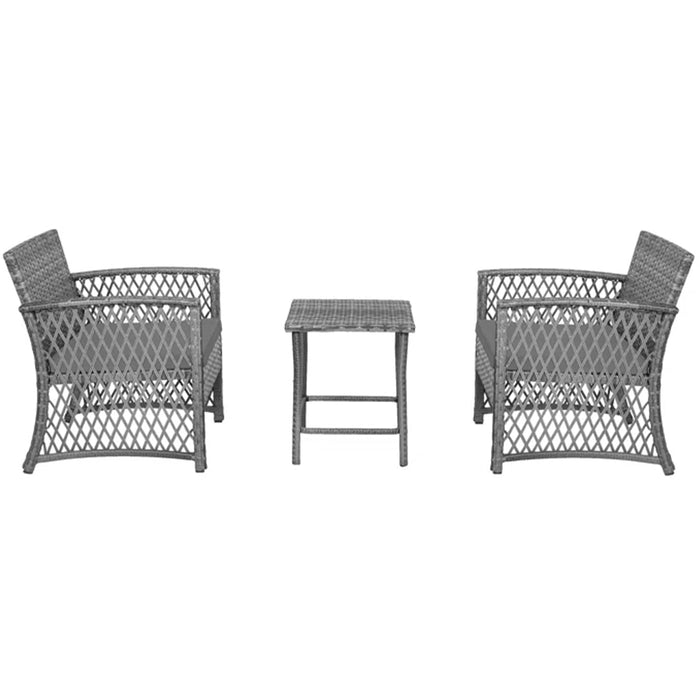 Set 3 Pezzi in Polyrattan Esterno Giardino con 2 Sedie 1 Tavolo Grigio e Grigio