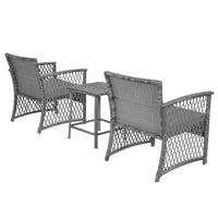 Set 3 Pezzi in Polyrattan Esterno Giardino con 2 Sedie 1 Tavolo Grigio e Grigio