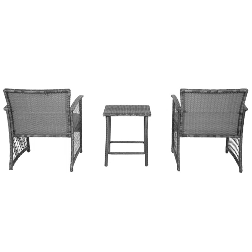 Set 3 Pezzi in Polyrattan Esterno Giardino con 2 Sedie 1 Tavolo Grigio e Grigio