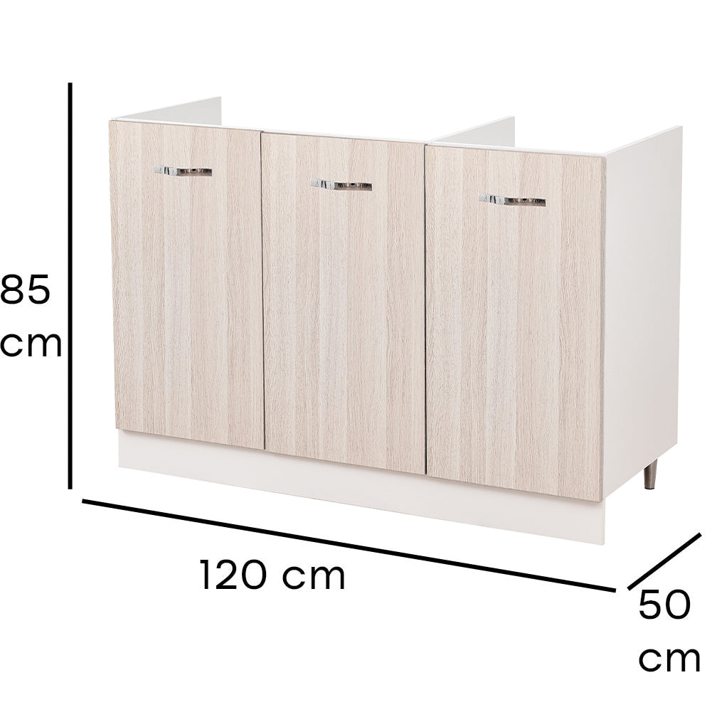 Mobile Sottolavello Cucina Componibile Mobiletto in Legno Colore Olmo con 3 Ante