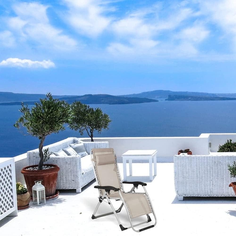 Sedia Giardino Poltrona Relax Pieghevole Big Gravita Zero Metallo Tessuto Beige