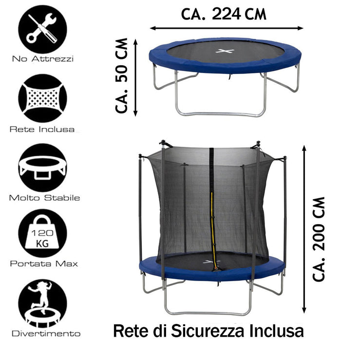 Trampolino Elastico Molla da Giardino Tappeto Esterno Rete Sicurezza 244 x 51 cm