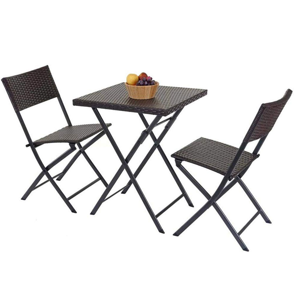 Set Tavolo + 2 Sedie Pieghevole Arredo Esterno Giardino in Polyrattan Antracite