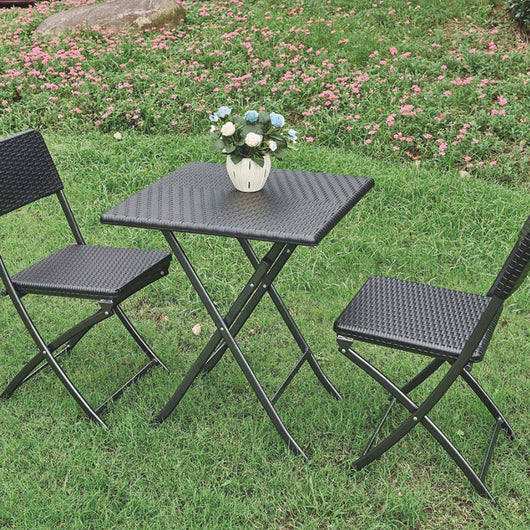 Set Tavolo + 2 Sedie Pieghevole Arredo Esterno Giardino in Polyrattan Antracite