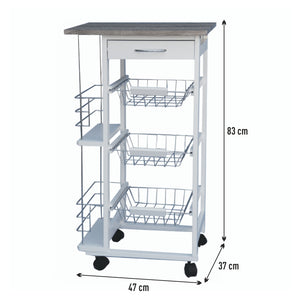 Carrello Cucina Legno Portapane e Portabottiglie 3Ripiani 1Cassetto Salvaspazio