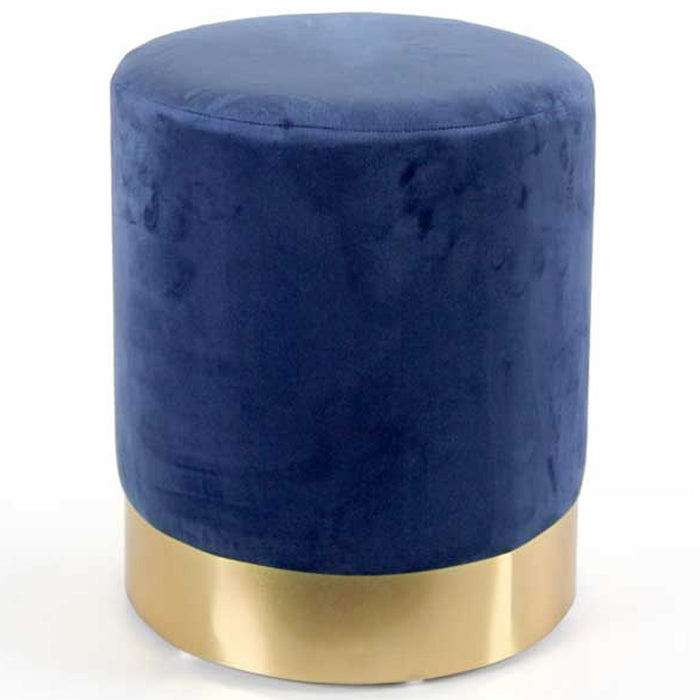 Pouf Poggiapiedi in Velluto Blu Struttura MDF 31 x 31 x 38 cm Base in Metallo