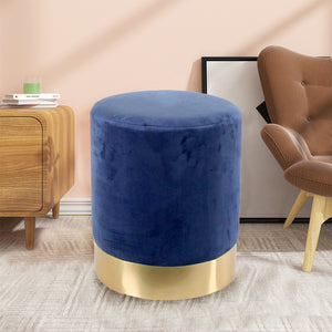 Pouf Poggiapiedi in Velluto Blu Struttura MDF 31 x 31 x 38 cm Base in Metallo