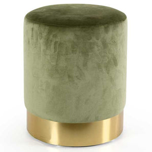 Pouf Poggiapiedi in Velluto Verde Antico Struttura MDF 31x31x38cm Base in Metallo