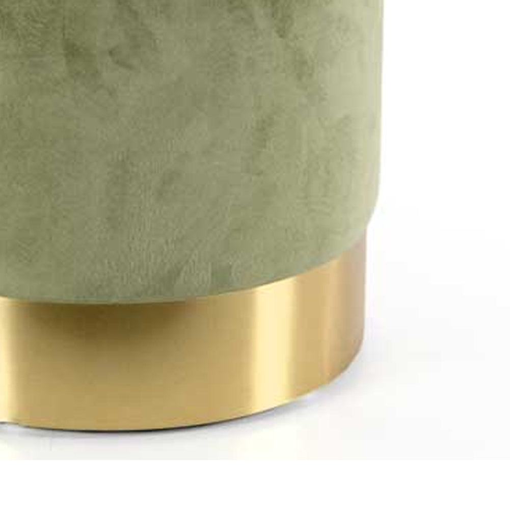 Pouf Poggiapiedi in Velluto Verde Antico Struttura MDF 31x31x38cm Base in Metallo